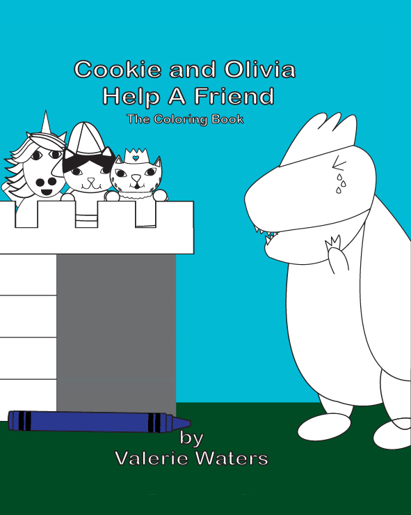 A book cover for Cookie and Olivia Help A Friend Coloring Book