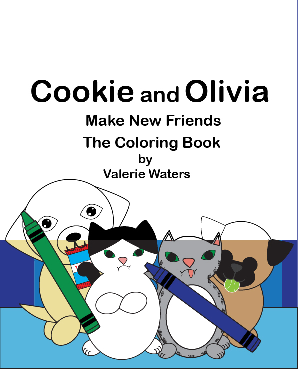 The book cover for Cookie and Olivia Make New Friends Coloring Book