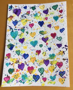 Hearts with Colorful Paint Splatters Watercolor Paint Markers